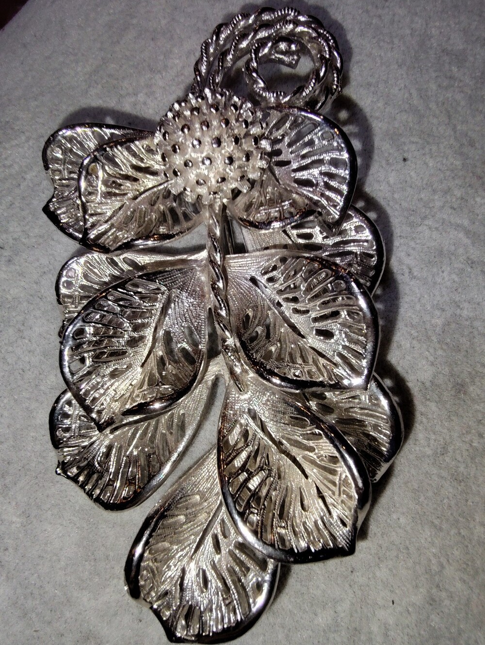 Judy Lee Vintage Silver-Tone Leaf Cluster Brooch, Huge Four Inch
